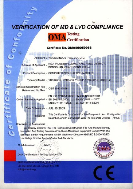 चीन Yiboda Industrial Co., Ltd. प्रमाणपत्र